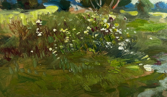 Image 1 of Origineel olieverfschilderij: Zomerlandschap met een winderige zomerdag