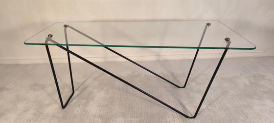 Image 1 of 😍 Stunning AIRBORNE asymmetrical coffee table, 1950s style, glass and lacquered metal, Made in Montreuil 😍