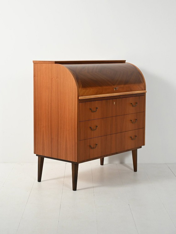 Image 1 of Secretaire scandinavo in teak con tamburo scorrevole