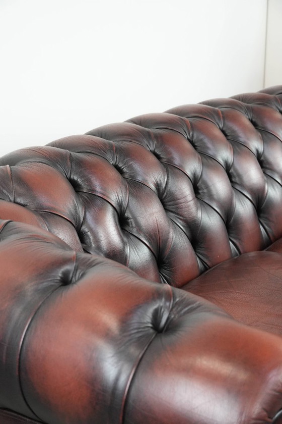 Image 1 of Divano Chesterfield in pelle di mucca in stile inglese con bellissimi colori rosso/marrone