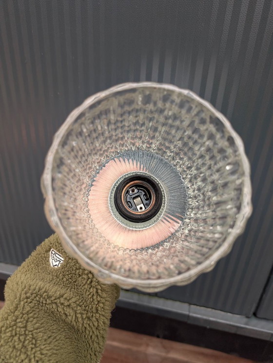 Image 1 of Lampada a sospensione vintage in vetro ghiacciato con supporto in alluminio