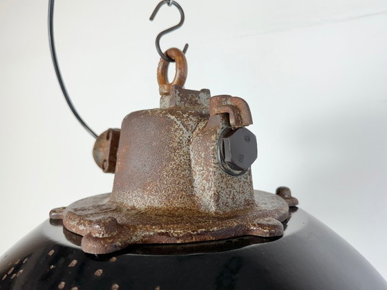 Image 1 of Industrielle Käfig-Pendelleuchte aus schwarzer Emaille und Gusseisen, 1960er Jahre