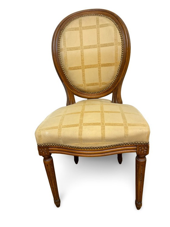 Image 1 of 2x Louis XVI medallion chairs - XIXth century - Cream/honey color