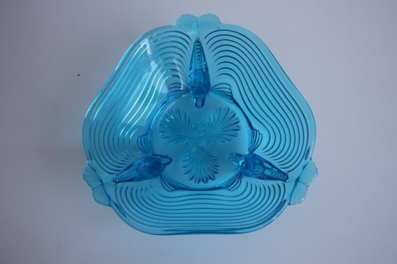 Image 1 of Raro cuenco de cristal Art Decó Josef Inwald con patas de pez, precioso azul intenso, años 30
