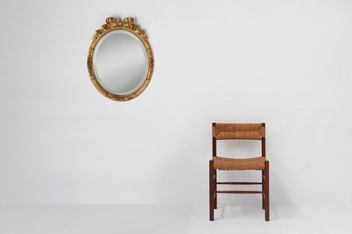 Grand miroir ovale doré en bois et plâtre, Belgique, années 1900