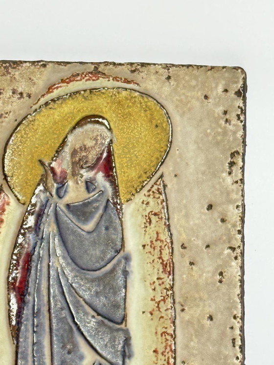 Image 1 of Große antike Keramik-Wandplakette mit Madonnenfigur – Religiöses Relief, Europa, 1960er Jahre