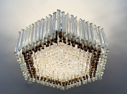 Lustre opulent de Paolo Venini pour Vivarini, verre de Murano/verre prismatique, Italie, années 1970, fabrication sur mesure