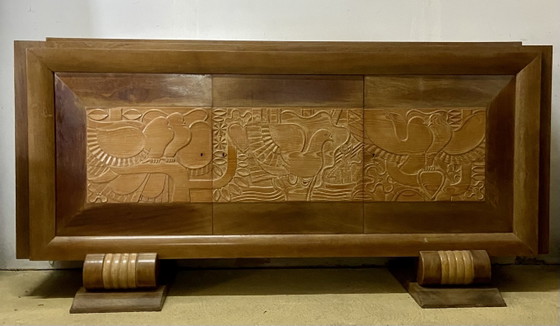 Image 1 of Exceptional French Brutalist Solid Wood Sideboard with Sculpted Doors, 1950s