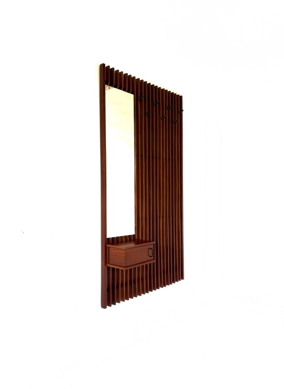 Vintage XL Teak Slat Coat Rack, Germany '60s, Glass, Wood, Brown (photo 12 of 12)