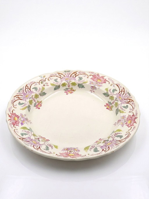 Antieke Longchamp Pâquerettes Aardewerk Polychrome Diepe Serveerschaal 19e Eeuw – servies, Ceramic