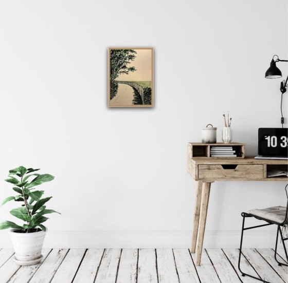 Image 1 of Tinta verde oliva sobre papel natural, 40x30cm