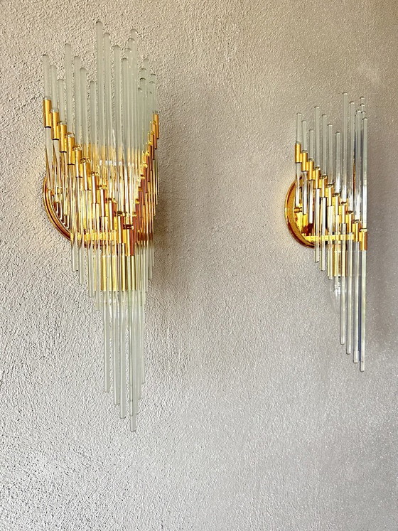 Vintage paar Venini wandlampen, Messing, Murano Glas, Gold (foto 6 van 13)