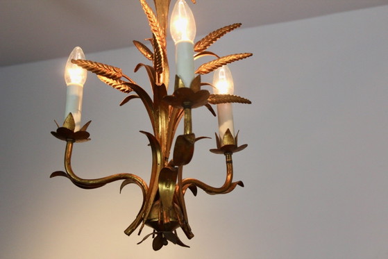 Lampadario a Spighe di Grano di Hans Kögl, Metallo, Dorato, Hollywood Regency (foto 3 di 8)