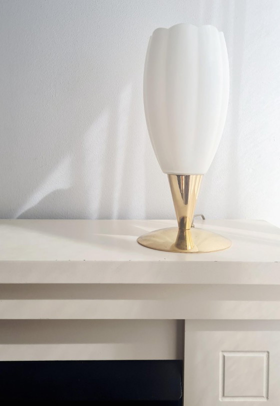 Image 1 of Lampada vintage a tulipano, vetro smerigliato, oro, stile francese
