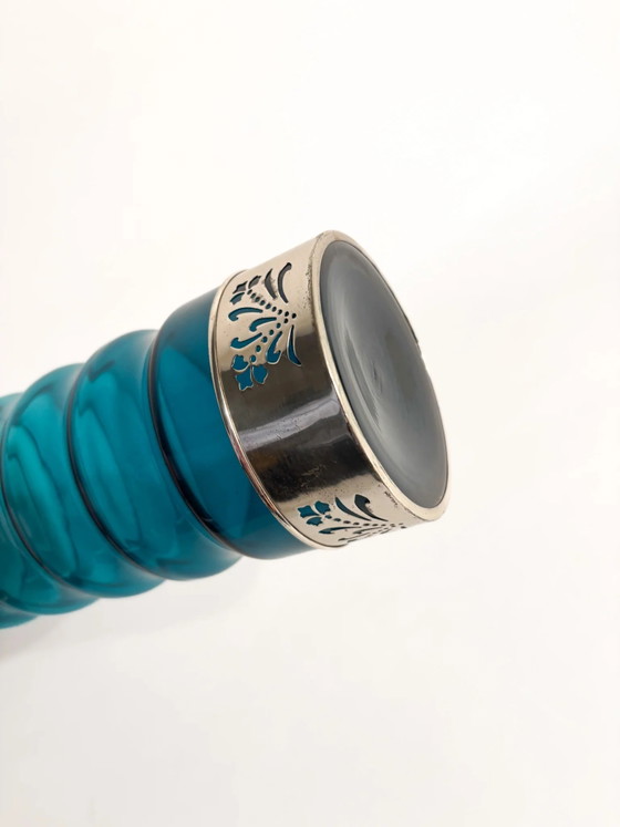 70s Cylindrical Blue Glass and Silver-Plated Metal Vase – Murano Glass (photo 9 of 9)