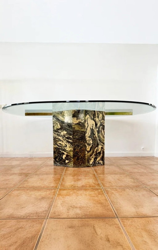 Eettafel in Artedi-stijl van glas en groen marmer