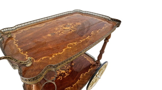 Image 1 of MID CENTURY ITALIAN MARQUETRY DRINKS TROLLEY