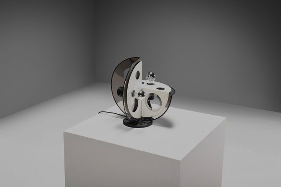 Image 1 of Lampe de table géométrique en métal et chrome, par Esperia, Italie, années 1970