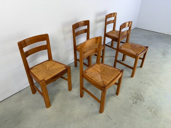 Vintage Brutalistische Eetkamerstoelen van Eiken en Rotan, Jaren 60 – Wood, Wicker (photo 7 of 9)