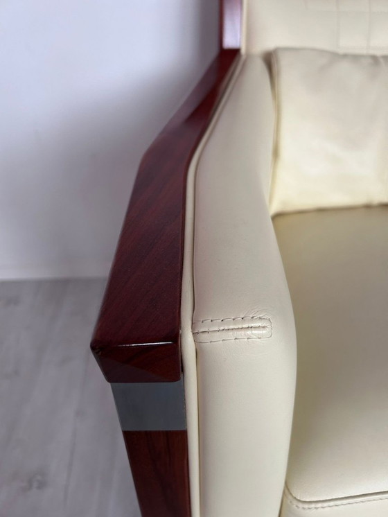 Image 1 of 2x Luxury Art Deco Schuitema design armchair Charles with cream leather from the Decoforma series with decorative stitching
