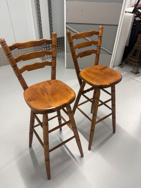 Image 1 of Set vintage houten barkrukken jaren 70 – farmhouse / brutalist stijl
