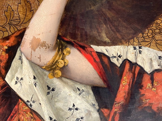 Image 1 of Peinture Art Nouveau sur cuir gaufré par Conrad Kiesel