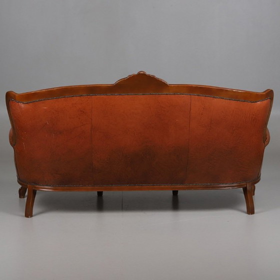 Image 1 of Rococo-Style 3-Seater Sofa — Leather & Wood — Classic Curved Salon Silhouette