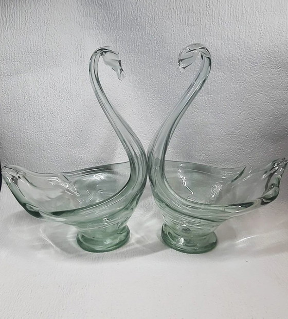 Image 1 of (W018) PAIR of large Chribská swan bowls – Josef Hospodka – 31 and 32 cm – ca. 1965