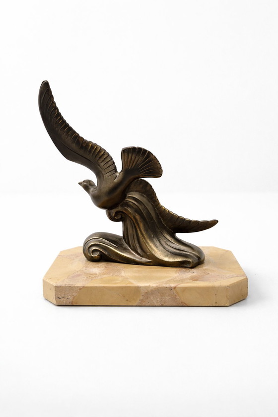 Image 1 of Vintage "Bird in Flight" sculpture on a Brecciated Marble base