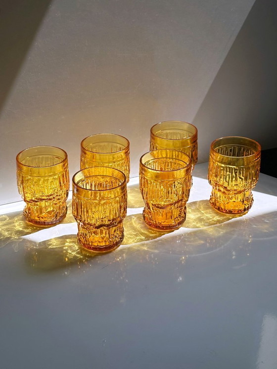 Image 1 of Set di caraffe in vetro italiane, bicchieri da bere gialli, anni '70, caraffa per succo, caraffa per acqua, anni '70, an