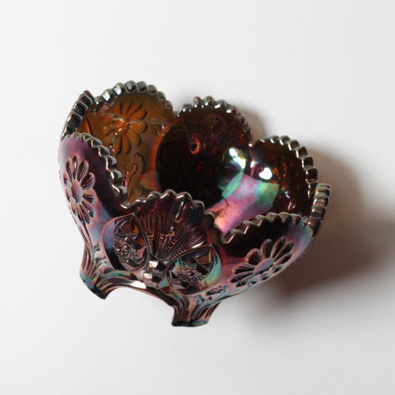 Ciotola di vetro di Carnevale rara vintage / Motivo a margherite affondate iridescenti / Eda Glasbruk / (photo 8 of 10)