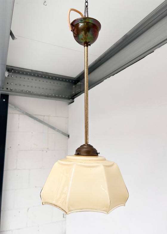 Image 1 of Curved glass Art Deco pendant lamp, 1930s