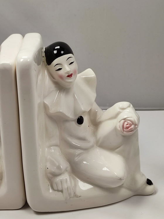 Image 1 of Pierrot Clown Vintage bookend X 2 ceramic white Eighties '80