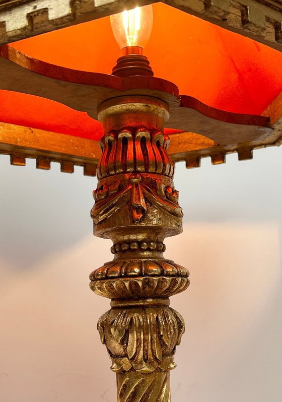 Image 1 of 2x Florentino italiano de madera dorada, lámparas de mesa de mediados de siglo, ¡monumental! ¡Dramáticas!