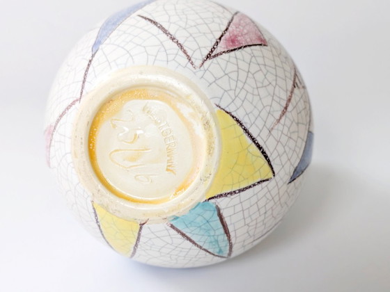 Image 1 of 1950er Silberdistel-Vase | Abstrakte geometrische Craquelé-Glasur | Westdeutsche Keramik