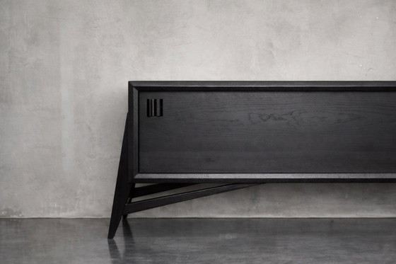 Image 1 of Vintage Mid-Century Scandinavian Modern Dark Oak Sideboard with Wooden Handles, 1960s