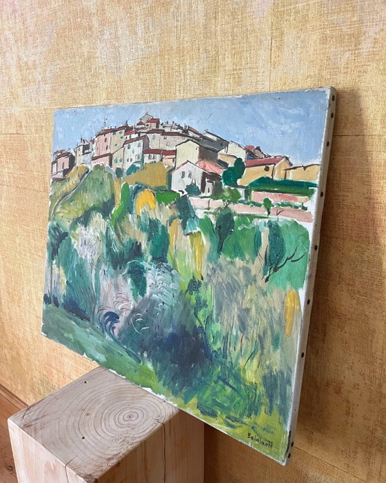 Image 1 of Original Painting Signed Balaloeff – Village on a Hill, France