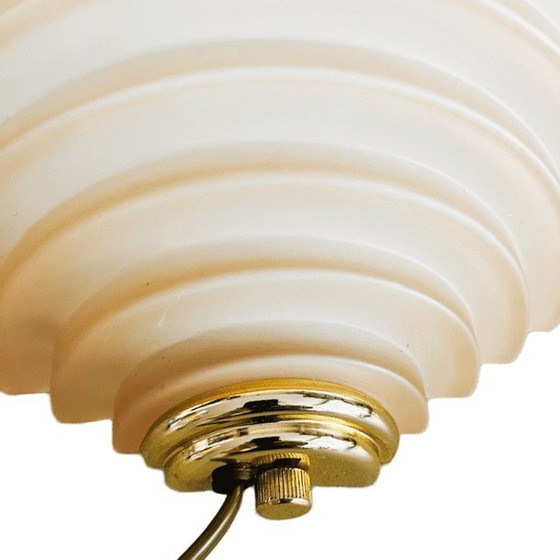 Lampada da parete vintage Happy Light con gradini, in vetro rosa salmone e ottone, stile Art Déco anni '80 (photo 4 of 7)