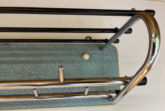Image 1 of Vintage wall coat rack with chrome hooks