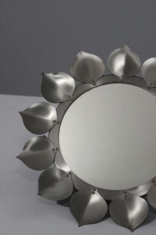 Wall Mirror Scandinavian Vintage Flower Design Västerås Sweden 1970s