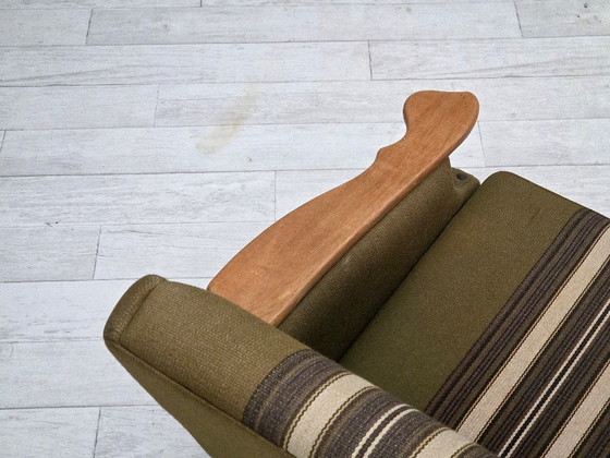Image 1 of Sofá danés de 2 plazas, década de 1970, lana de muebles verde, madera de roble.