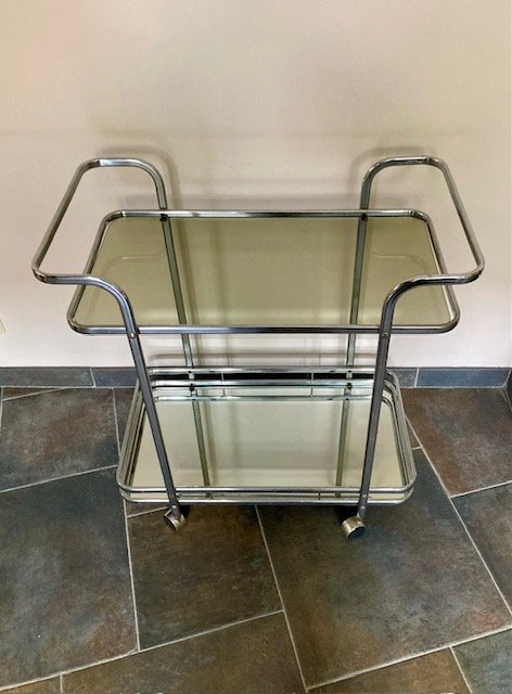 Chariot vintage en chrome et verre, fabriqué par Belgo Chrome