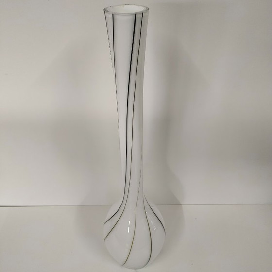 Image 1 of Tall handmade designer vase with black applied 'glass' lines