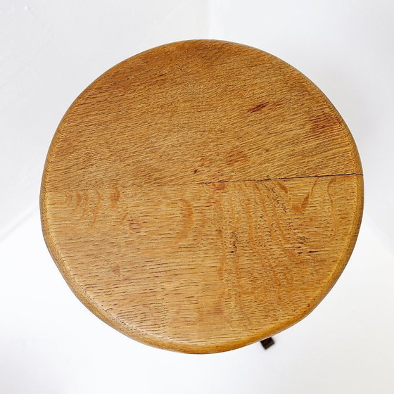 Image 1 of Pair of brutalist bar stools in oak and wrought iron, 1960s