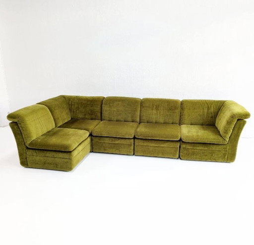 Divano modulare vintage in velluto verde muschio