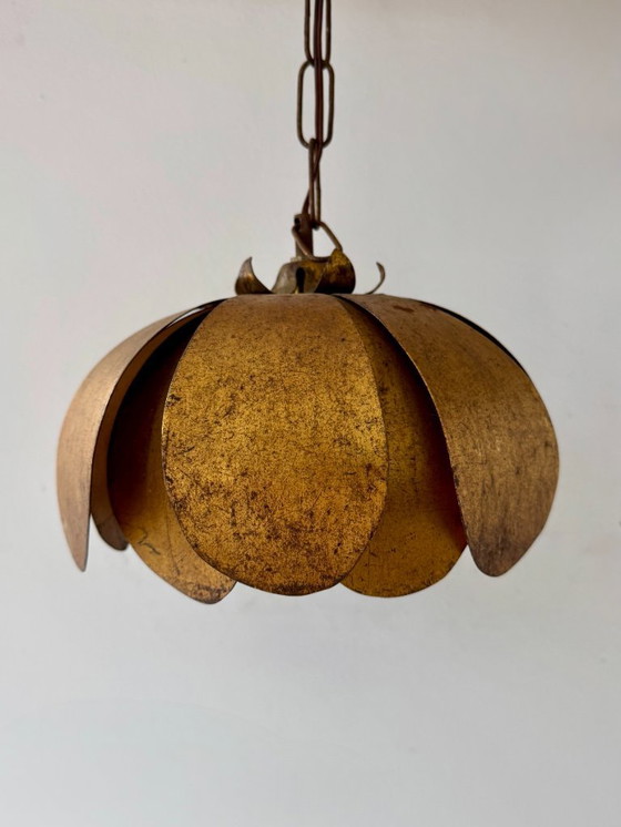 Image 1 of Vintage gold-tone metal pendant light, France, 1970