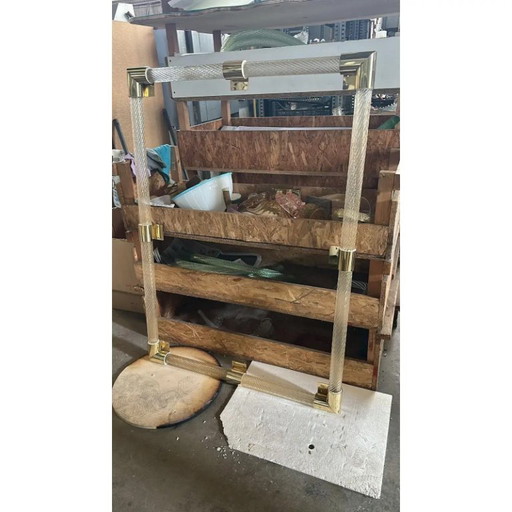 Grande specchio veneziano in vetro di Murano con cornice a torciera intrecciata