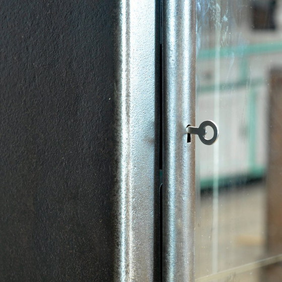 Polished iron medical cabinet, 1950s, kovona, Display cabinets, Metal, Glass, Black, Vintage (photo 9 of 13)