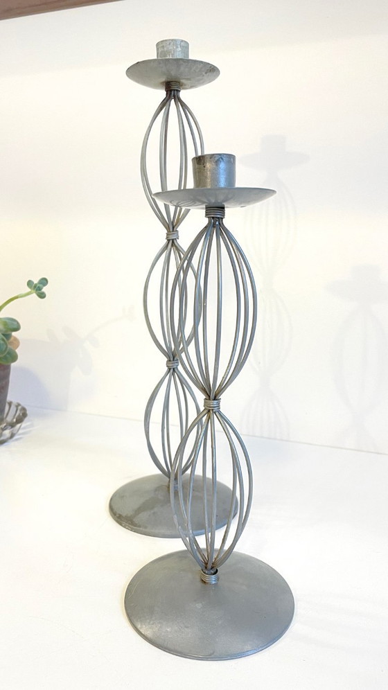 Image 1 of Portacandele geometrici, metallo grigio patinato