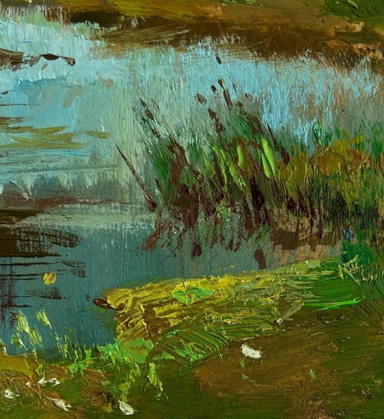 Image 1 of Original Oil Painting Day Coastal Landscape Summer winding river
